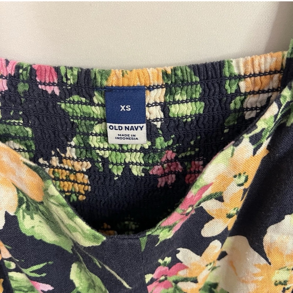 Old Navy Fit & Flare Sleeveless Navy Floral Linen Blend Midi Dress Cottage XS - Picture 5 of 7
